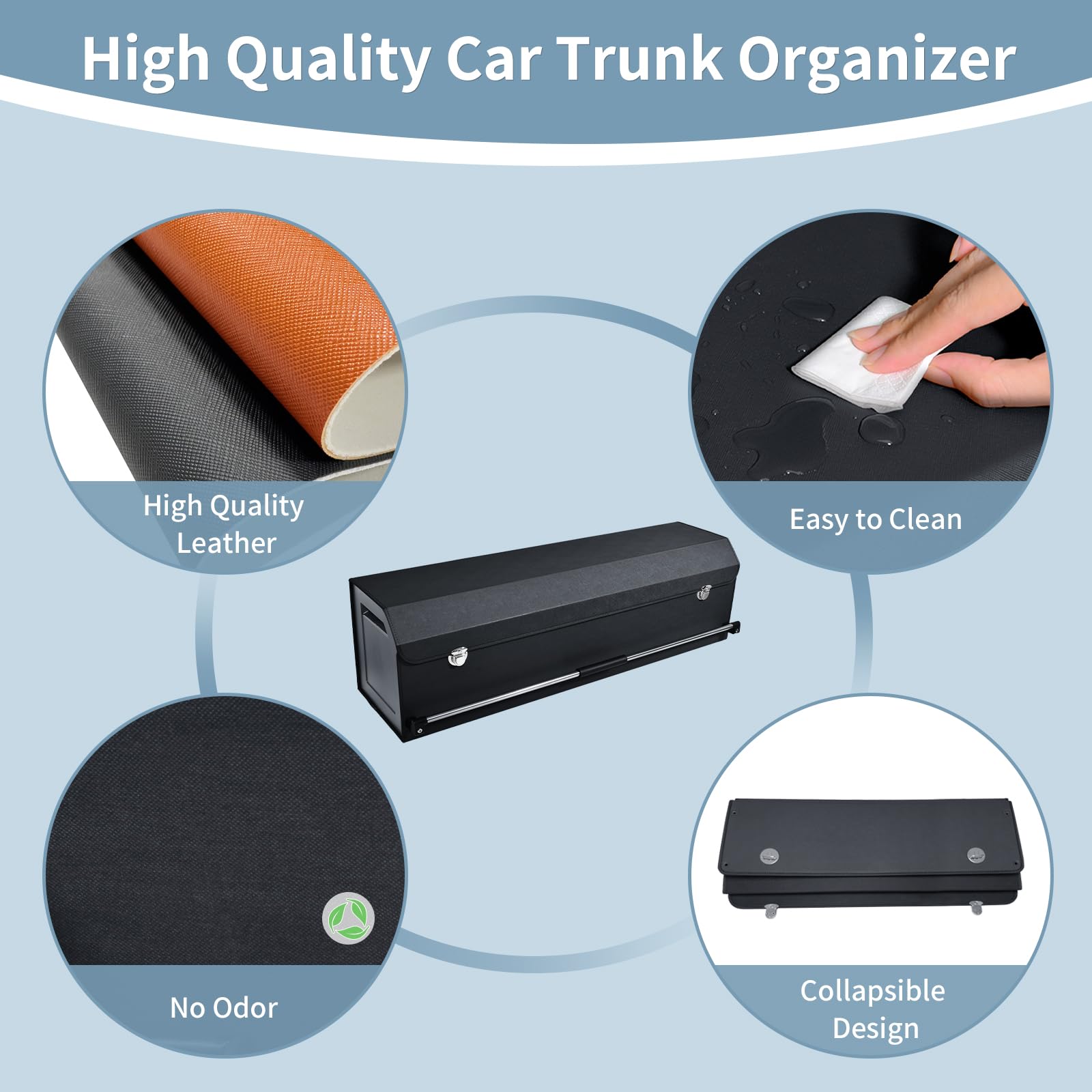 Organizer Bagagliaio Auto, in pelle impermeabile, con coperchio e manico stabile, vano portaoggetti per imballaggio, accessori SUV/Organizer Auto(nero, 101 * 29 * 31cm)