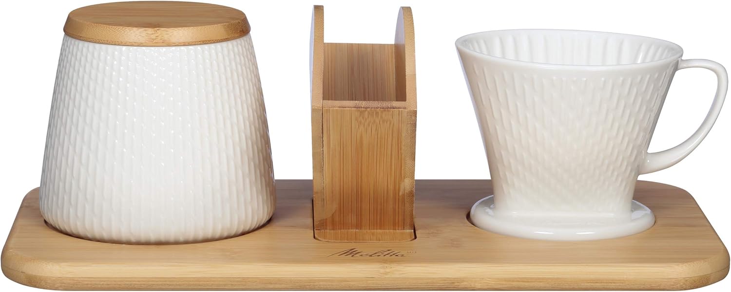 Artisan Porcelain Pour-Over Coffeemaker/Canister Set - White - Thumbnail 2