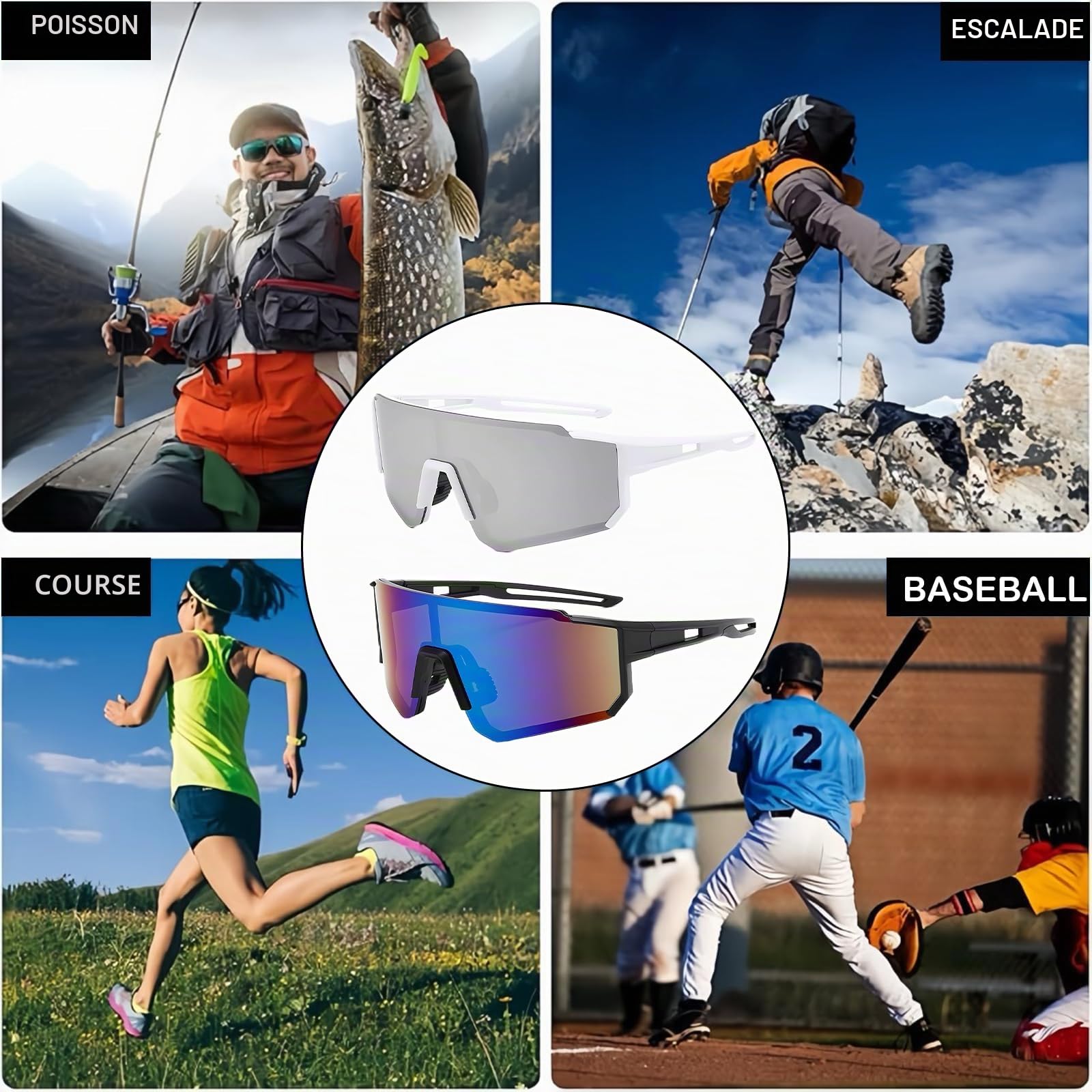 DabbOo 2 PCS Lunette Velo Homme Femme Lunettes de Cyclisme Polarisées Lunettes de Soleil de Sport Protection UV400 pour Lunette Running, Course à Pied, Ski et Autres Activités de Plein Air