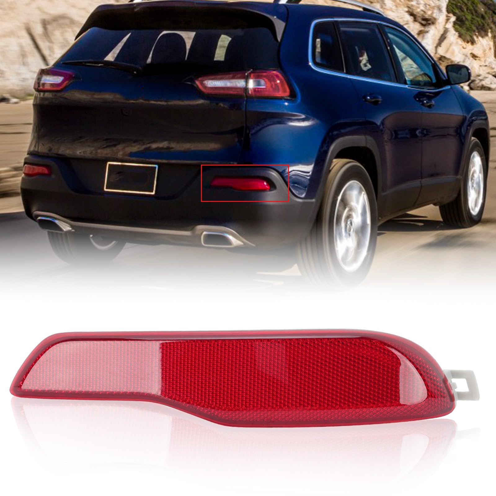 Clidr Rear Bumper Reflector for 2014 2015 2016 2017 2018 Jeep Cherokee 68105144AC Passenger Side (Right)