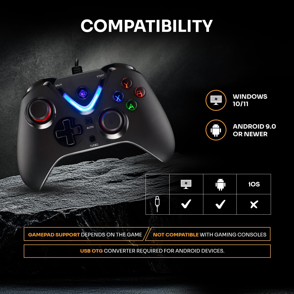 Cosmic Byte ARES Wired Controller for PC, Hall Effect Joystick & Triggers, Dual Vibration, Backit ABXY Buttons, Turbo, Auto Turbo (Black) — Amazon image 7
