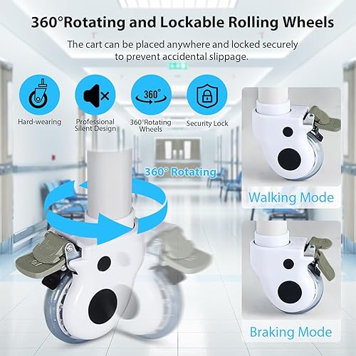 Miniatura 6 de Carrito médico móvil de 2 estantes de 330 libras de carga máxima, carrito de almacenamiento resistente para salón de belleza con cajones, cubos de