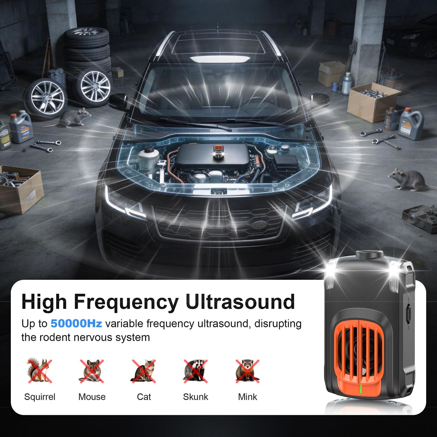 KITBEZN Marderschreck Auto, Marderabwehr mit Ultraschall, 12V Autobatterie, Marderschreck Auto Batteriebetrieben, Marderschutz für KFZ, Motorraum, Dachboden, Haus, Garten-2 Stück