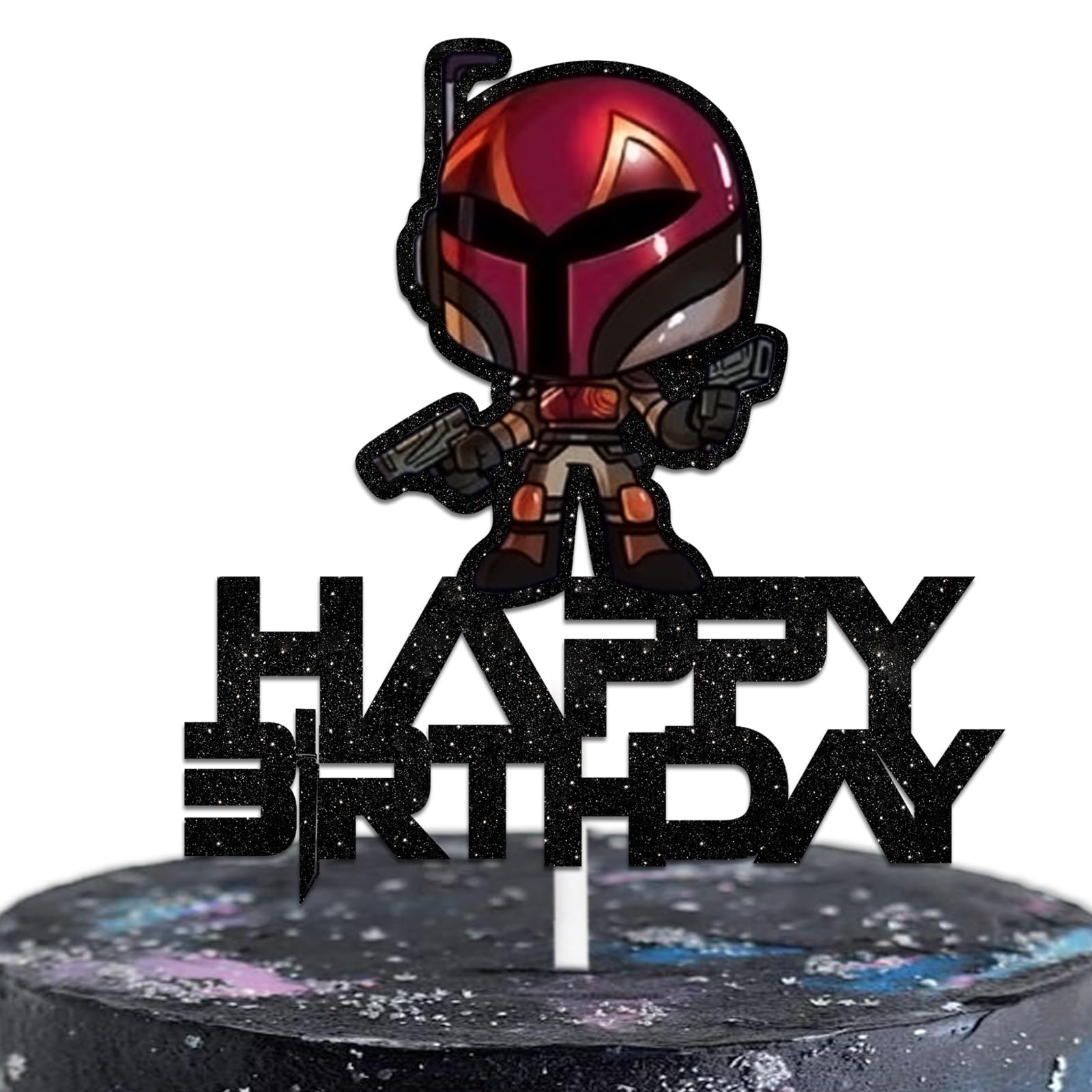 Black Glitter Cartoon Dessert Cake Topper Cheer to Space Cute Alien Theme Decor Pick for Men Boys Happy Birthday Father's Day Party Decorations Supplies