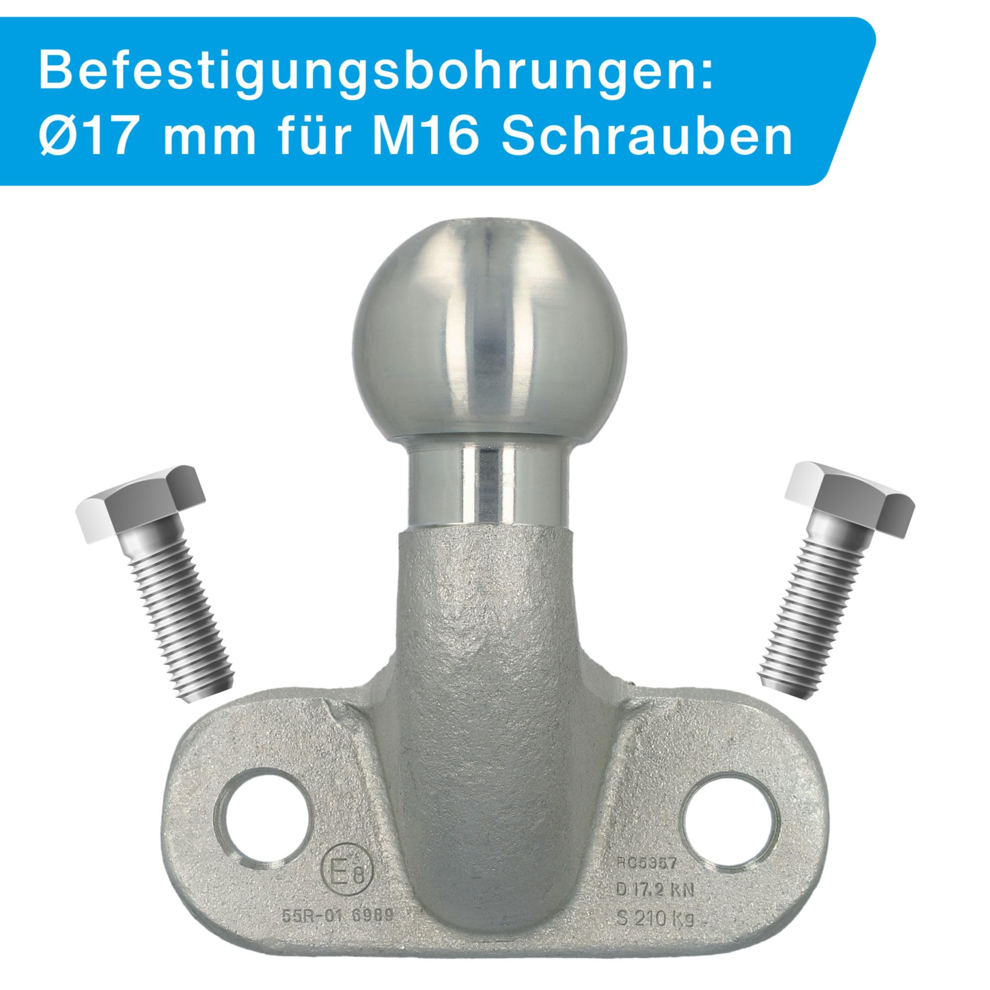 UNITEC Boule d'attelage 50 mm pour attelage de remorque, Alternative au Porte-vélos AHK pour Le Mur, jusqu'à 3,5 tonnes