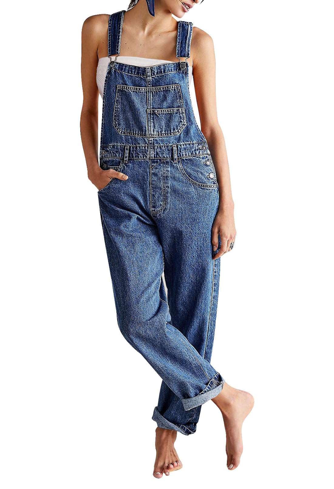 Sovoyontee Damen Latzhose Sommer Lockere Lange Jeans Jumpsuit Bib Overall Mit Trägern