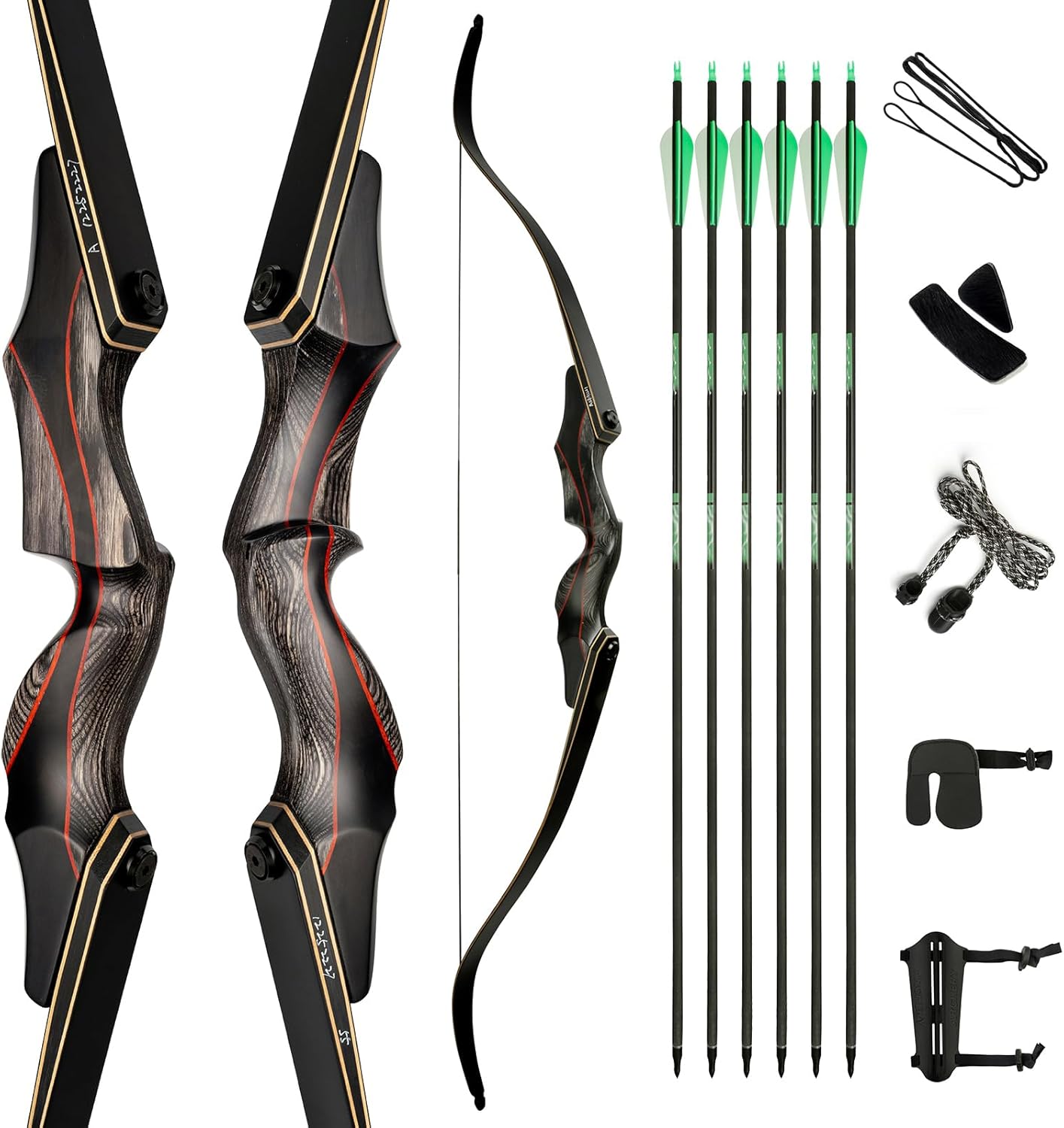 Deerseeker Archery 60"/62" Takedown Recurve Bow Set with Flemish String Woodgrain Limbs Right Hand & Left Hand Traditional Wooden Bow for Adults & Youth Bow Hunting 3D Target Shooting 25-60 lbs
