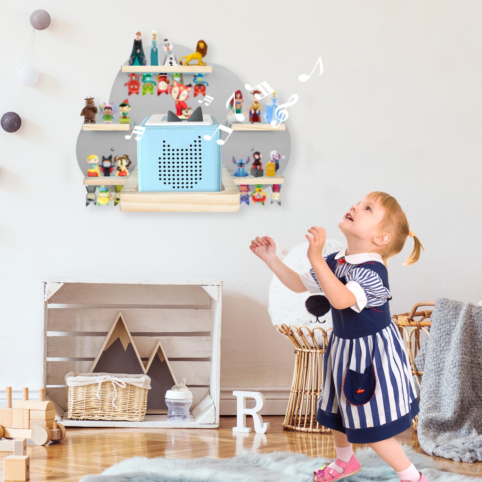 SINTENILL for Tonies Magnetic Floating Shelf for Toniebox Figures Storage Display Shelf Cloud-Shaped Wooden Kids Room Decor Easy Install Wall-Mounted Nursery Organizer - Image 2