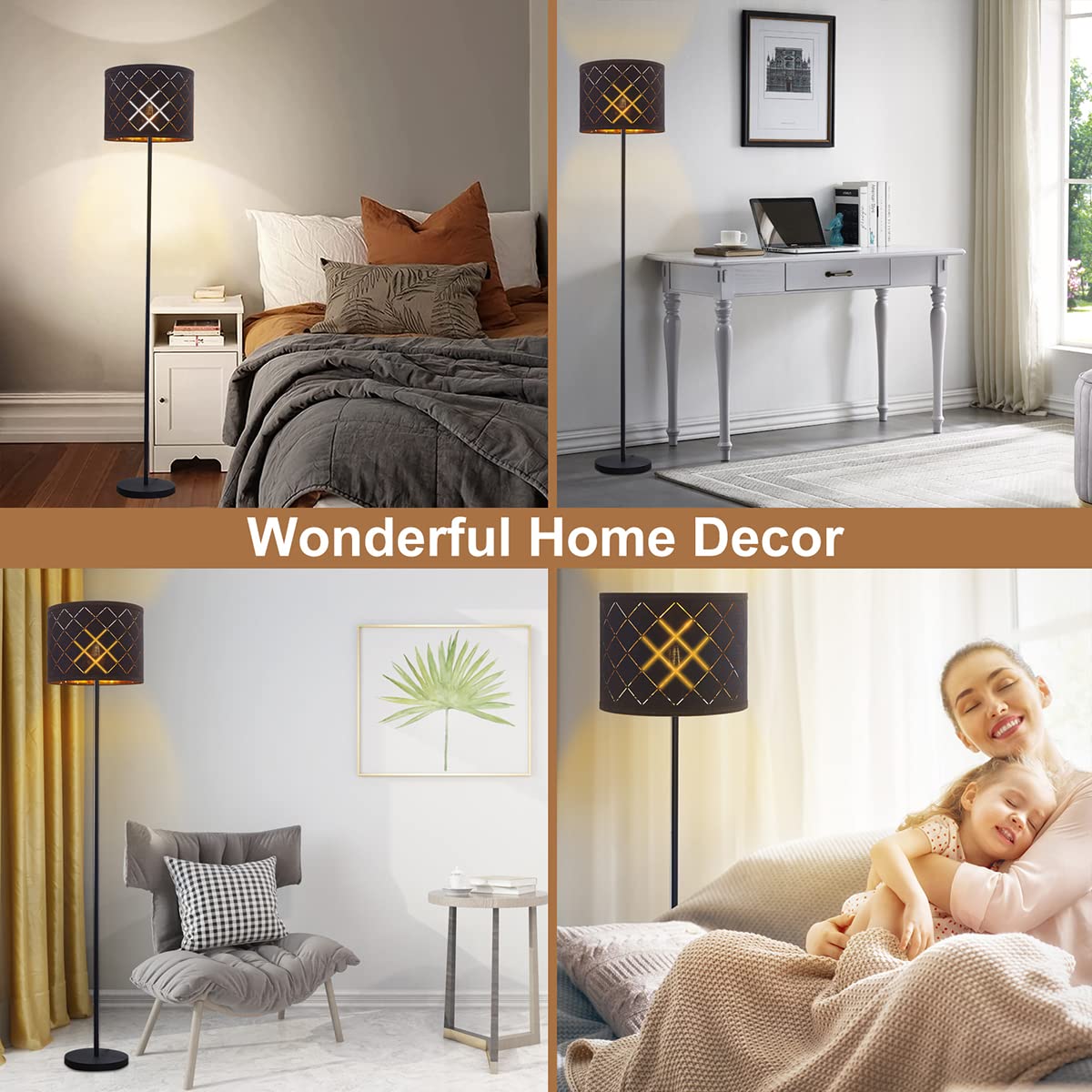 Black Lampshades for Table Lamp Floor Lamp, Medium Lampshades 12.7" Top x 12.7" Bottom x 10" High, Natural Linen Hand Crafted, Lamp Shade Harp Holder Included