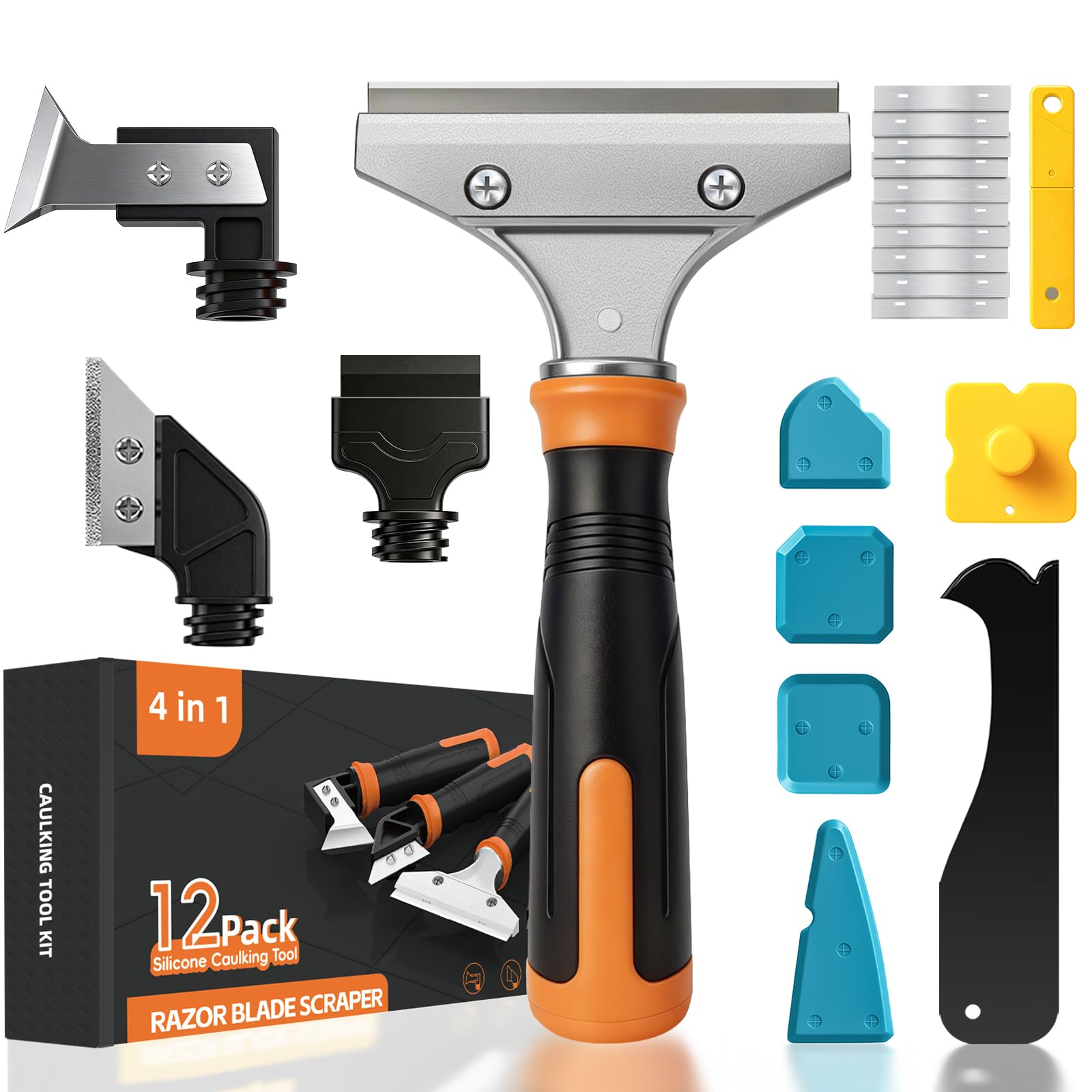 Kit de herramientas de calafateo de silicona, herramienta de eliminación de lechada con 4 herramientas de alisado multiángulo, herramienta de acabado de acero inoxidable para baño, cocina, azulejos
