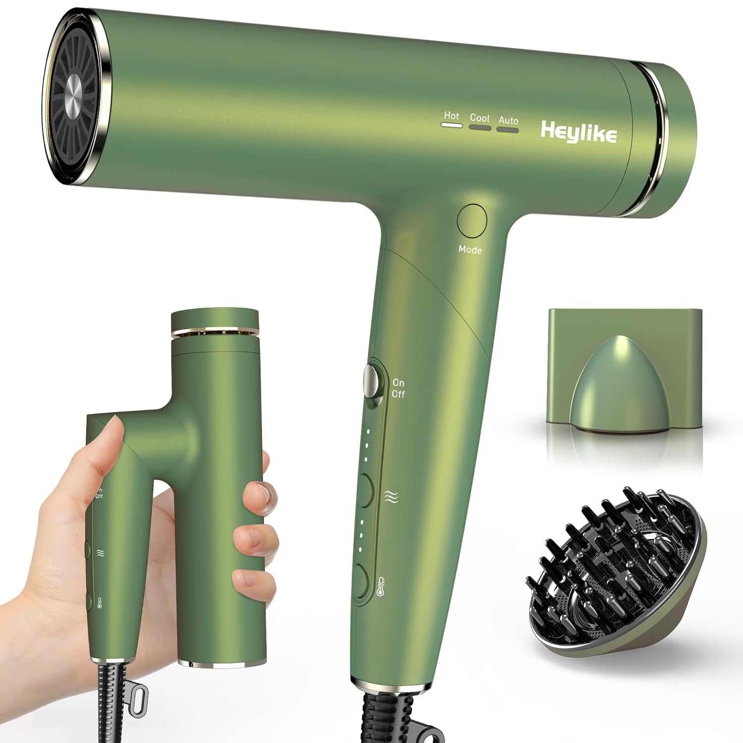 High Speed Plasma Ion Hair Dryer with Diffuser Professional Blow Dryer 130000 RPM Brushless Motor for Fast Drying
