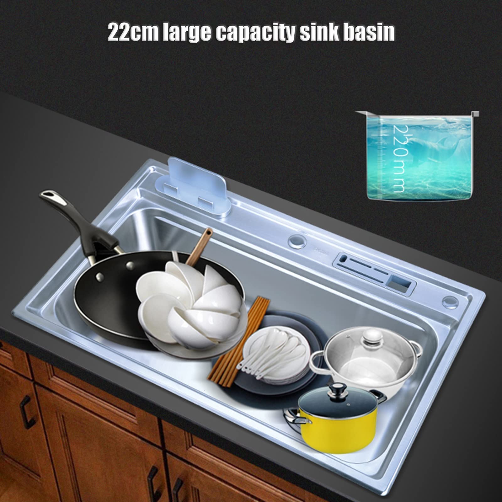 Fregadero de Cocina Kit de Desagüe para Fregadero de Barra de un Solo Seno Empotrable o Bajo Montaje, para Bares, Balcones/Plata/78X48X22Cm