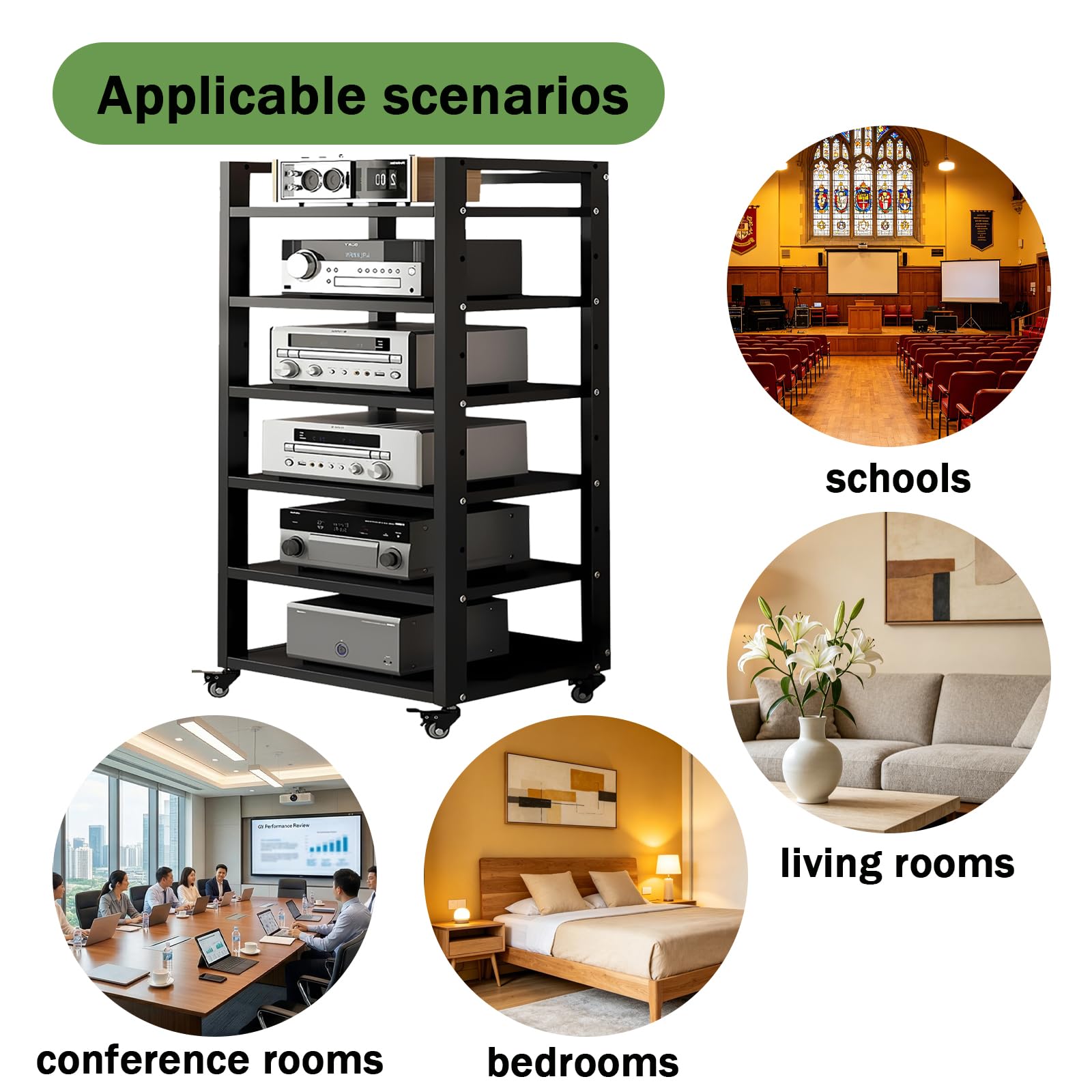 Mobile HiFi a 4 Ripiani per Giradischi e Componenti Audio - Supporto Multimediale Verticale con Struttura Robusta, Rack Stereo perfetto per Vinili, Console Gaming e Decoder, Design (A-6H, 50*40*120cm)