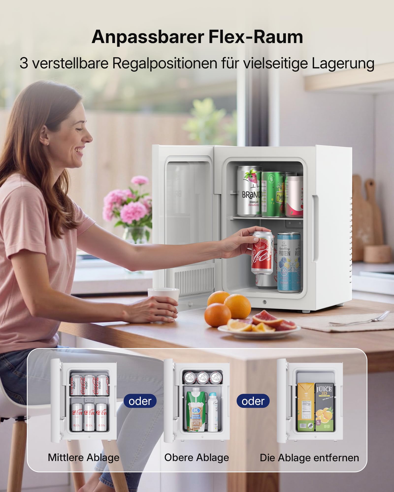 Upstreman 2 in 1 13L Mini Kühlschrank, 12V/220V, TR13-Weiß | Kühlen und Wärmen, Tragbar & Lautlos, AC/DC für Auto, Büro, Zimmer, Schlafsaal, Camping