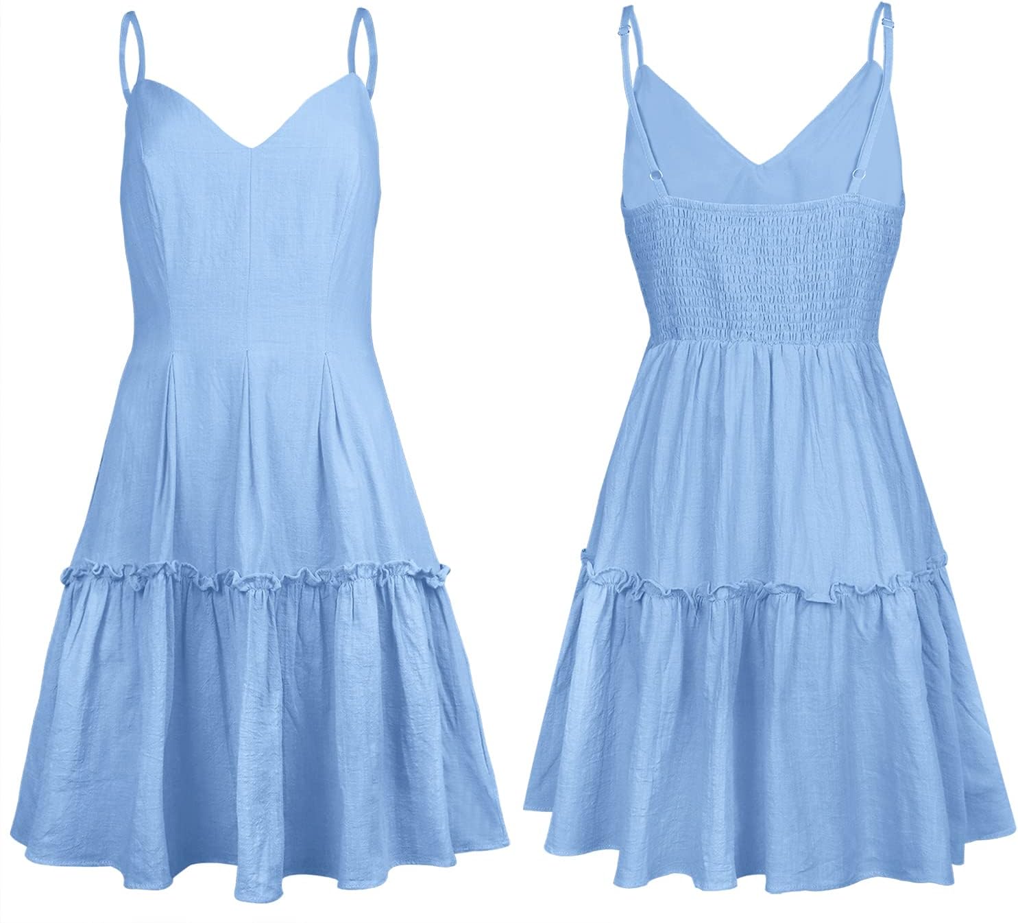 FANCYINN Women's Summer V Neck Casual Swing Short Dress Spaghetti Strap Tiered Backless Dresses with Pockets - Image 7