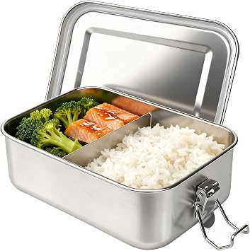 Adult Stainless Steel Lunch Box, 40oz/1200ml Metal Bento Box Removable Dividers, Reusable Food Storage Containers with Lids Leak Proof for Travel, Work, Picnic, Home