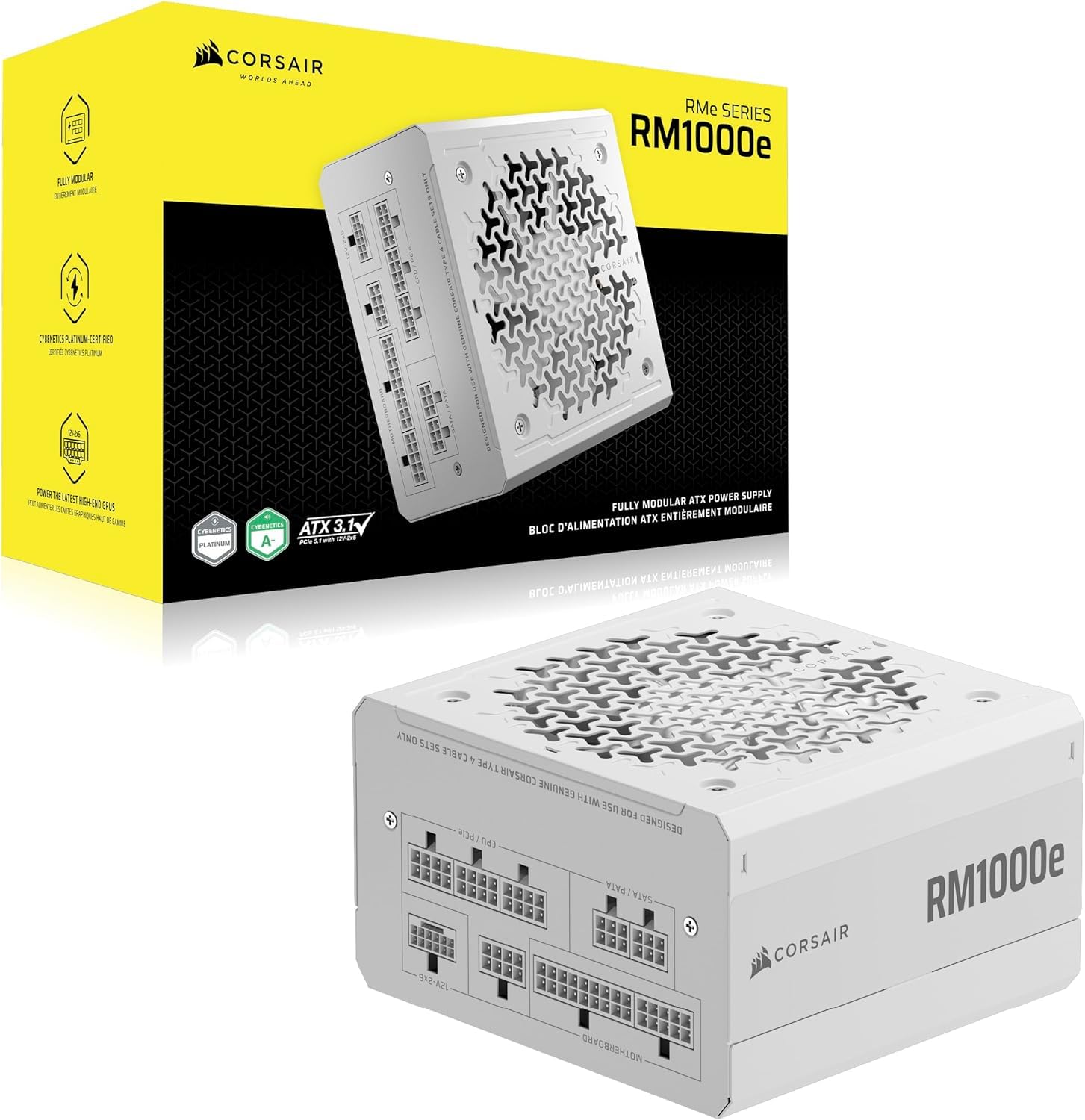 CORSAIR RM1000e (2025) Alimentatore ATX completamente modulare a basso rumore con cavo 12V-2x6 - Conforme ATX 3.1 e PCIe 5.1, efficienza Cybenetics Gold, condensatori classificati 105 ° C, modalità