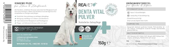Foto 6 de 6 de ReaVET Denta Vital - Polvo para el cuidado dental para perros y gatos, 150 g, eliminador de sarro, remedio…