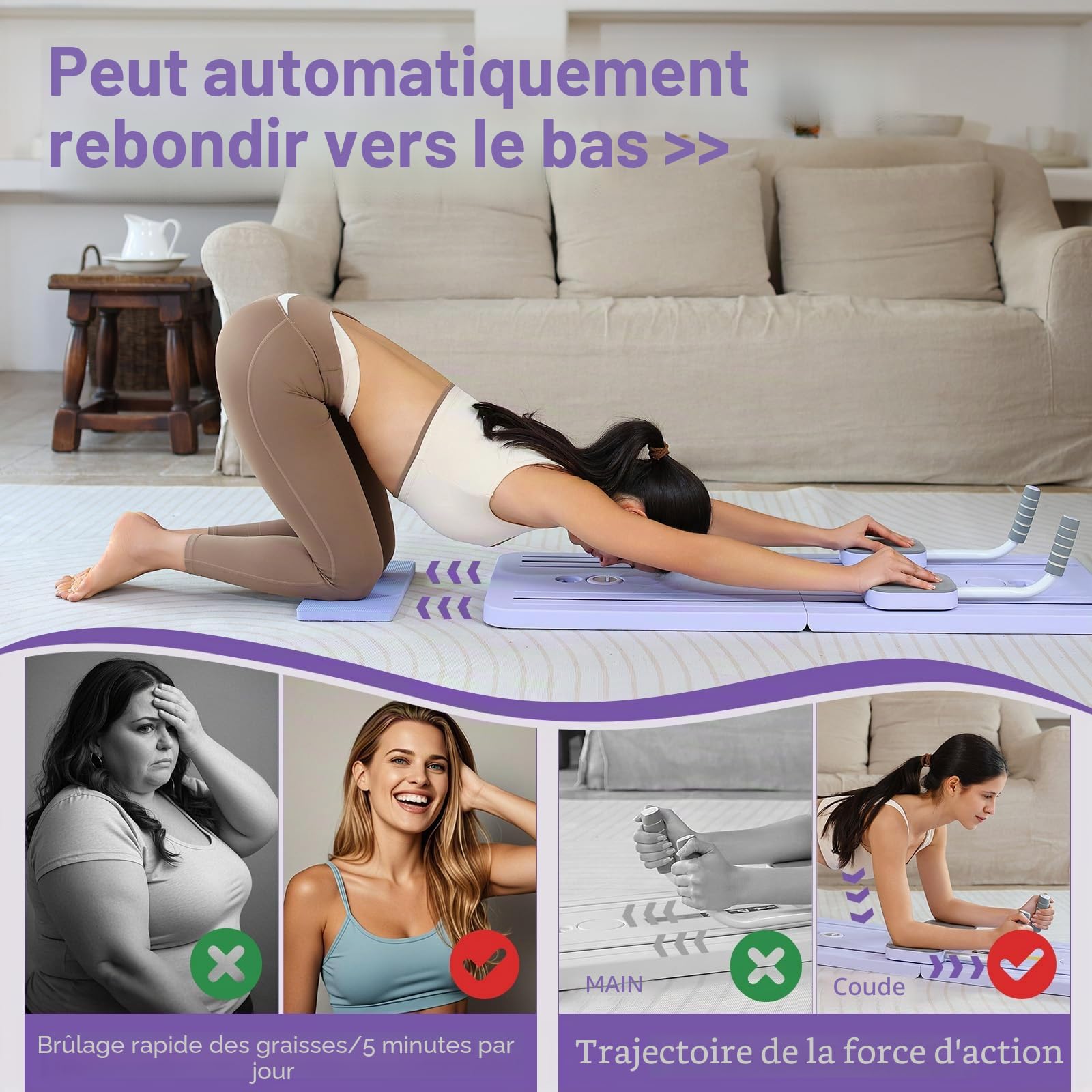 Machine de reformage de Pilates améliorée pour la maison, planche abdominale multifonctionnelle, rebond automatique, planche d'entraînement pour tout le corps