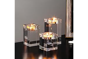 Centros de mesa para la sala: portavelas de cristal cuadrados, juego de...