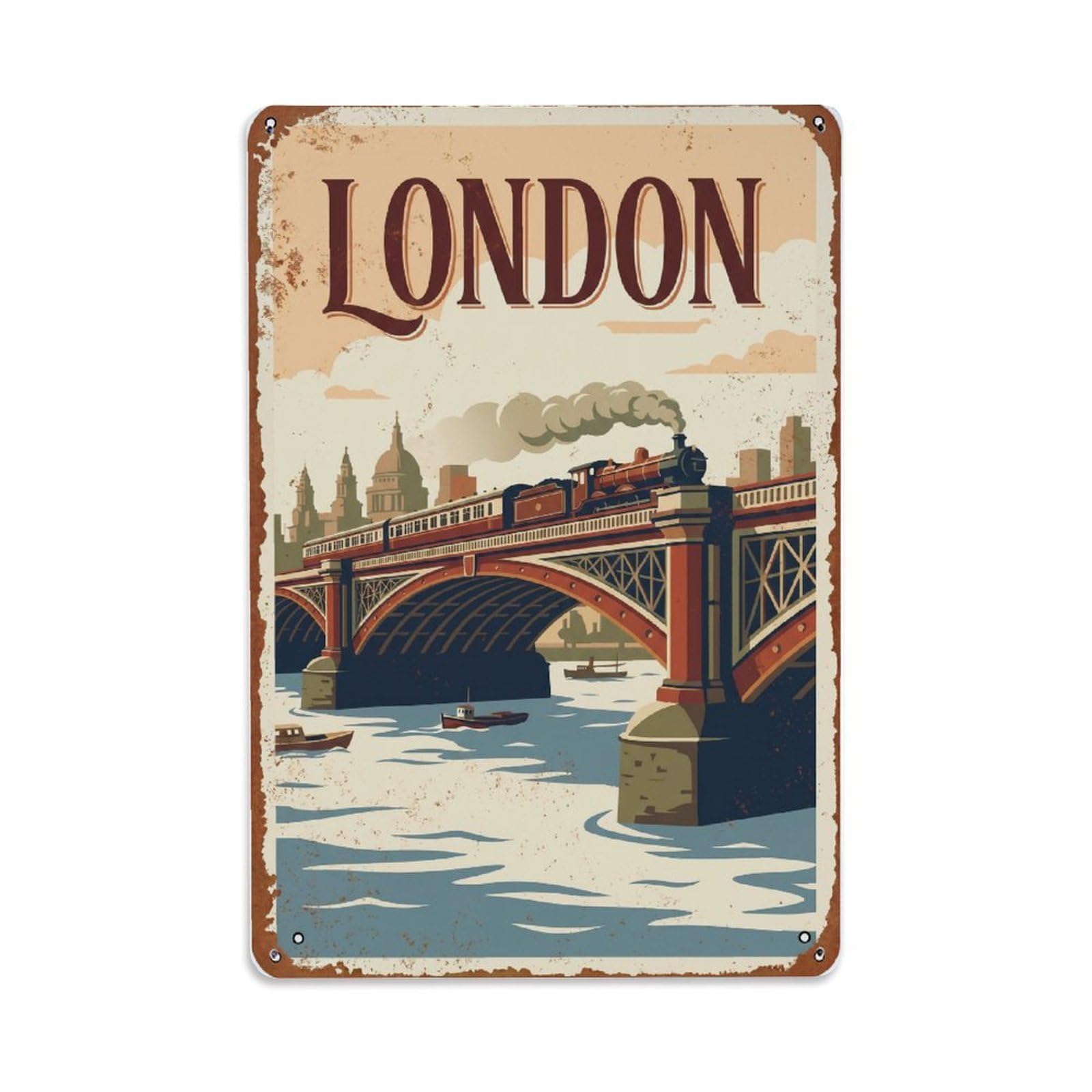 Vintage Travel London Blackfriars Bridge Railway Rusted England Metal Tin Sign Plaque Wall Decor for Cafe, Club Bar, Office, Home Garden Metal Poster 8x12Inch