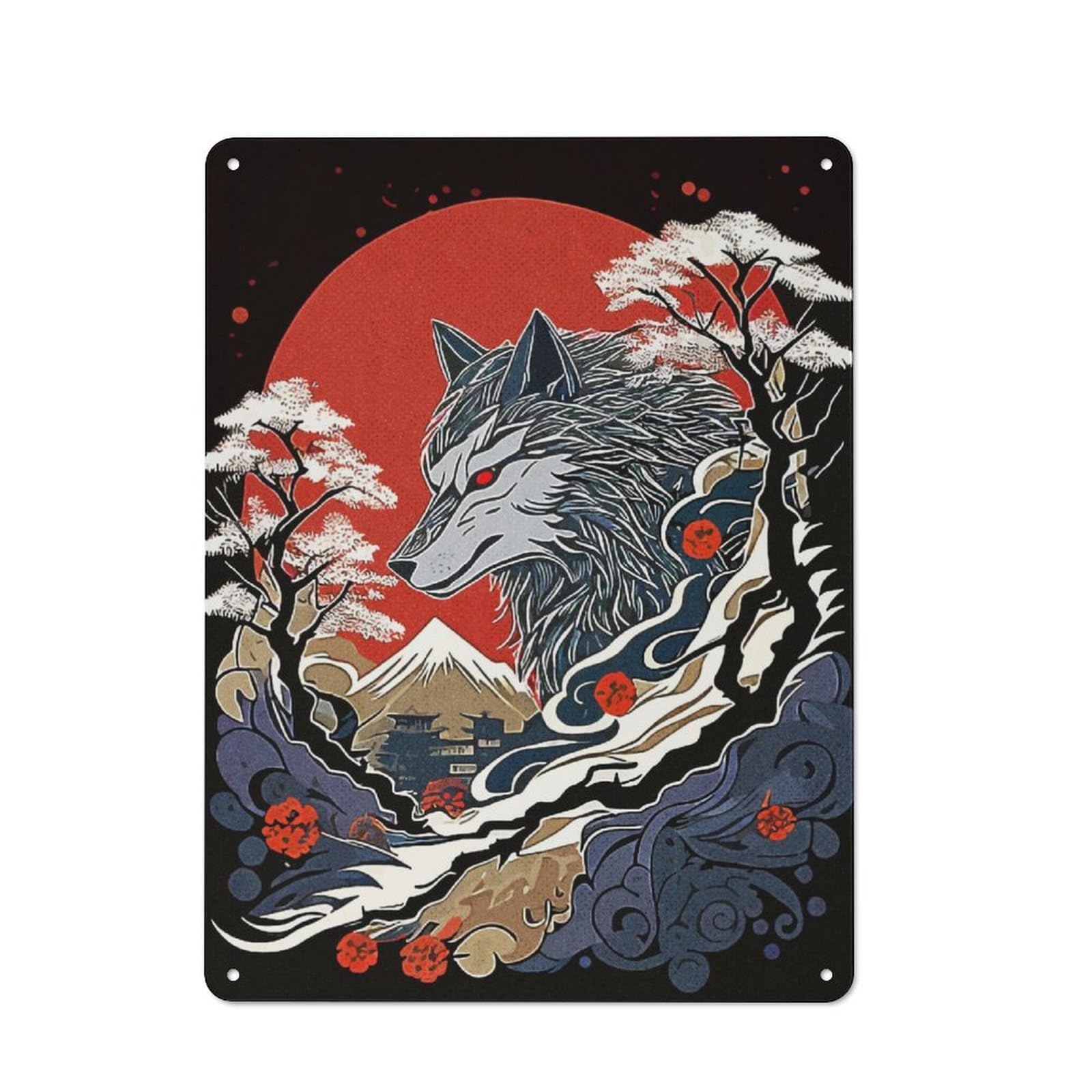 Junmoney Wolf Japan For Lounge Or Reading Corner, Retro Metal Plaque 40X30cm, For Vintage Wall Decor Fans, For Metal Sign Collectors