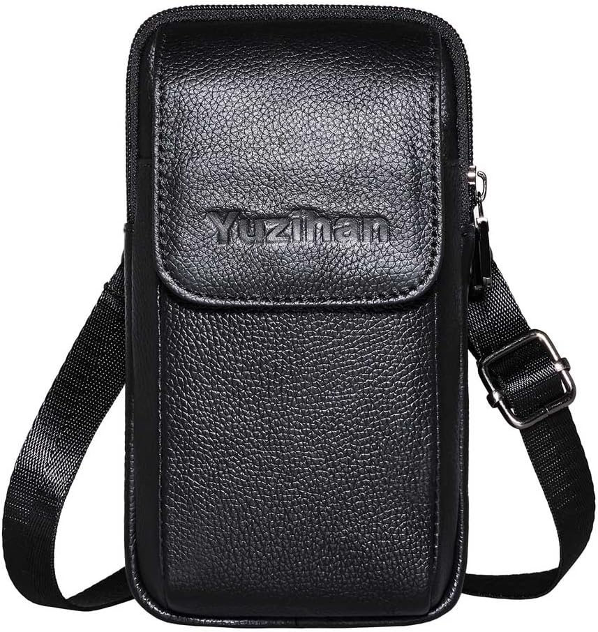 Premium Genuine Leather Cell Phone Crossbody Purse Bag Belt Holster Pouch for iPhone 7 Plus 8 Plus Holster Waist Bag Travel Shoulder Bag Small Messenger Bag for iPhone 6 Plus Samsng LG Phones
