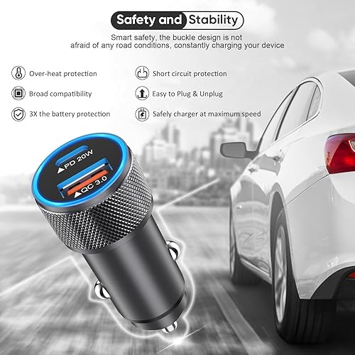 Miniatura 4 de Cargador de coche de 38 W para Apple Watch, cargador rápido USB C para automóvil PD&QC3.0 adaptador de carga de doble puerto, cable USB-C a