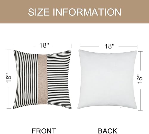 Miniatura 6 de JASEN Juego de 2 fundas de almohada cuadradas de 18 x 18 pulgadas, fundas decorativas de rayas blancas y negras para sofá, cama, sala de estar,