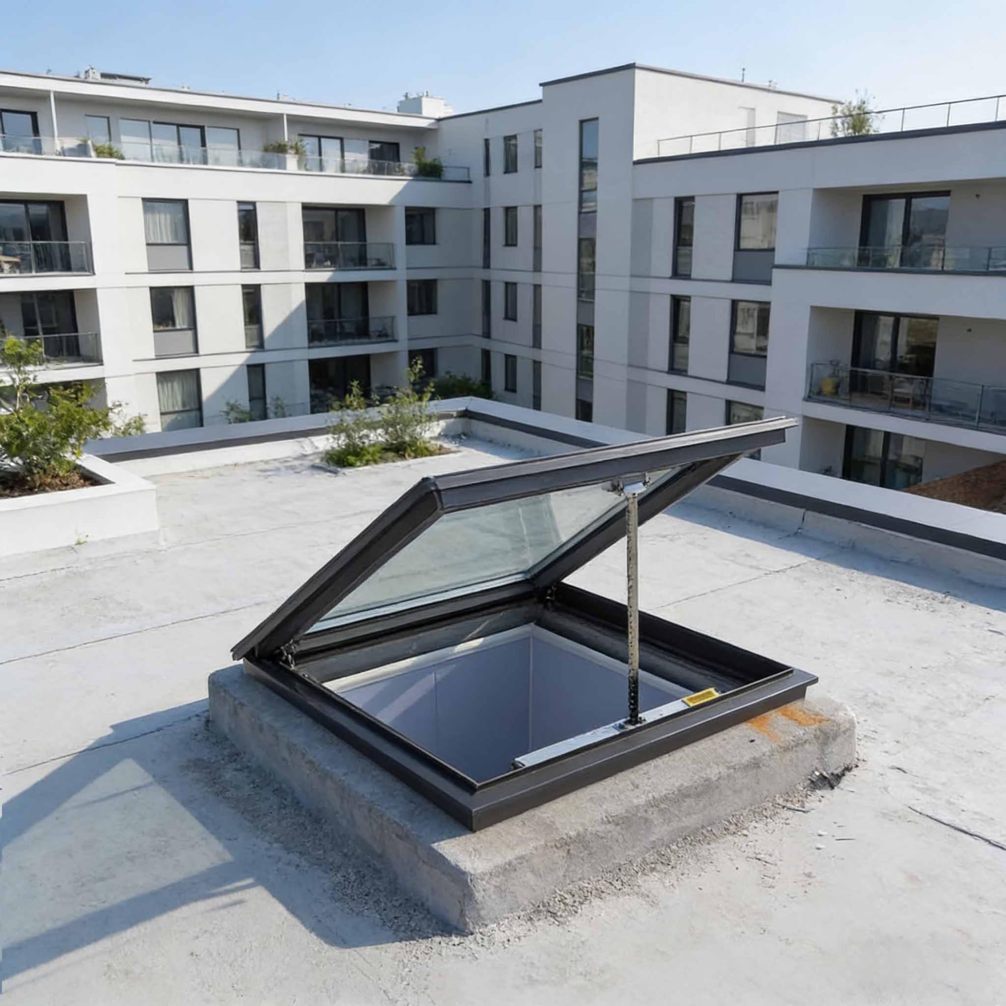 Ventana de Techo Eléctrica con Control Remoto, Tragaluz de Aluminio con Vidrio Templado Doble, Sensor de Lluvia Automático, Claraboya para Azotea, Sótano, Ático(White,LxW 70 x 70 cm)