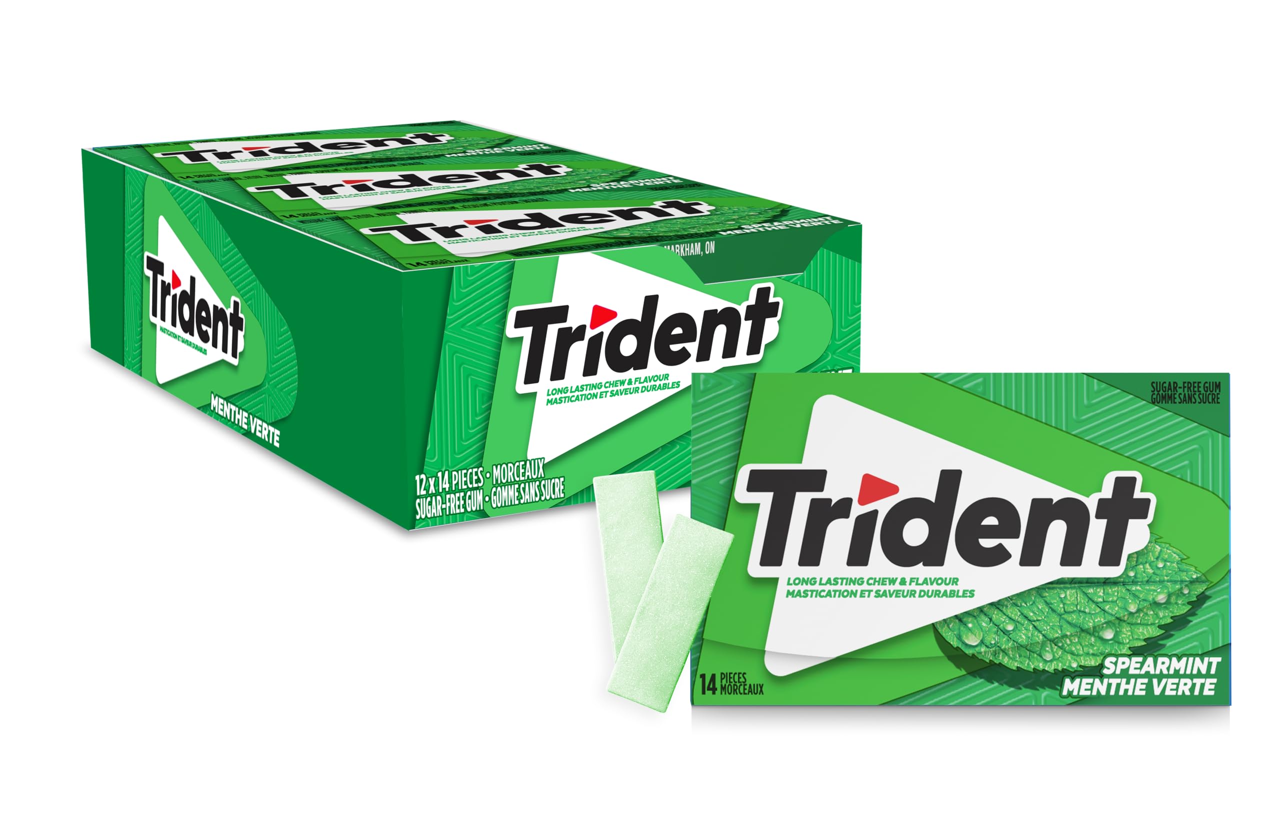 Trident Sugar Free Spearmint Chewing Gum Superpak, 12 Pack (14 Pieces Each)