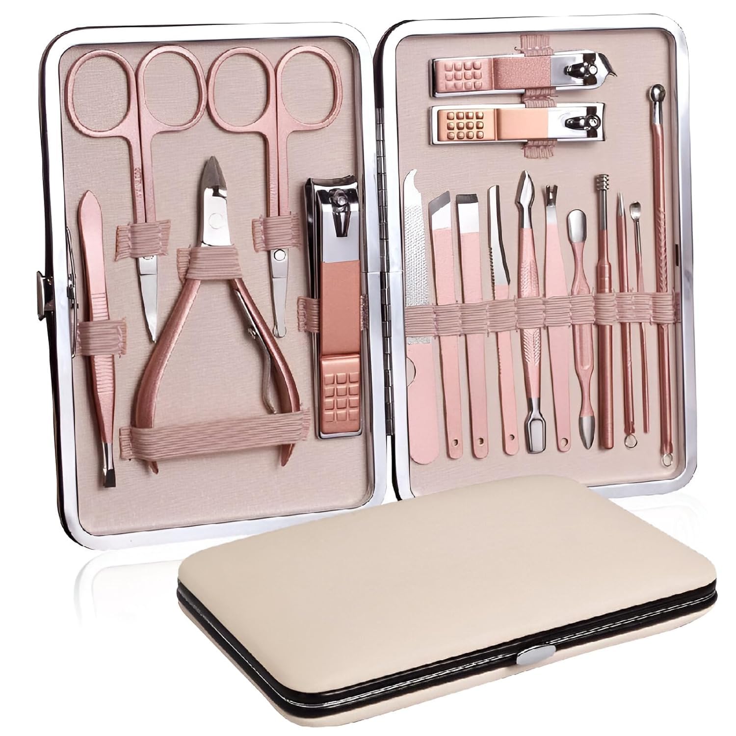 18-Piece Manicure Pedicure Kit | Stainless Steel Nail Clipper Set for Hand, Foot & Facial Care | Professional Grooming Tools with Travel Storage Case for Men & Women - Pink-picture-38