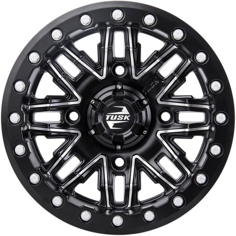Set of 28x10-14 Tusk TERRABITE 8-Ply Radial UTV Tires mounted on Tusk Nebo Wheels Compatible with RZR/KRX/RMAX applications - 4/156 bolt pattern Lug Nuts (5+2 Wheel Offset, Machined/Black)