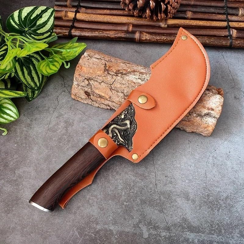 Meat Cleaver,Cleaver Knife 7 inch Forged Butcher Knife Stainless Steel Cleaver Knife Wood Handle Forged Machete Fish Vegetables Slicing Utility Kitchen Utensils