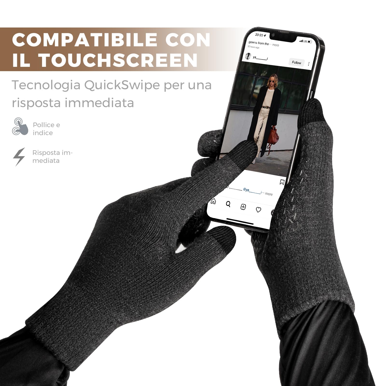 Rahhint Guanti Invernali Uomo Donna - Guanti Termici Uomo Antiscivolo - Guanti Lana Touch Screen Donna Guanti da Sci Smartphone Computer