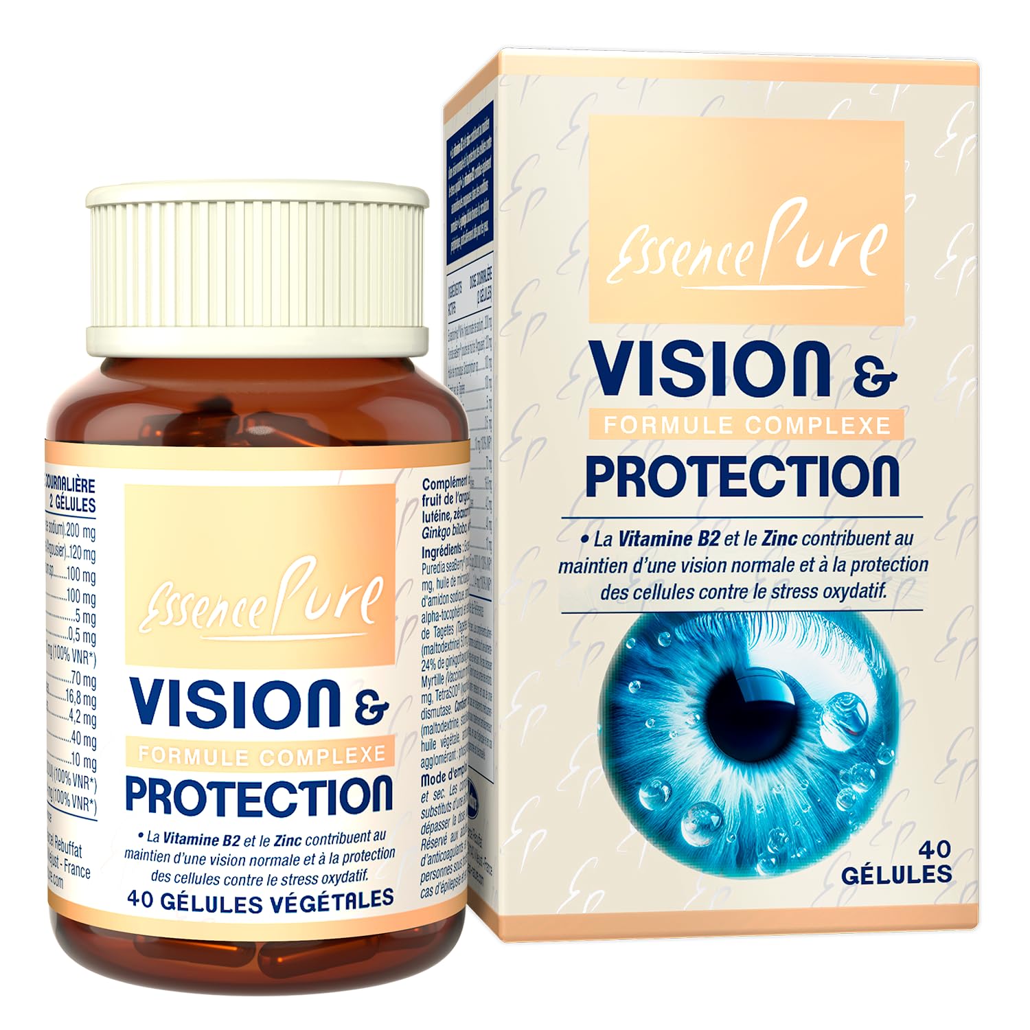 ExceptionHyal® Acide hyaluronique + Puredia seaBerry® Argousier | Lutéine, Zéaxanthine, Myrtille, Ginkgo, Vitamines B2 & D, Zinc | Vision & Protection | 40 gélules | Essence Pure