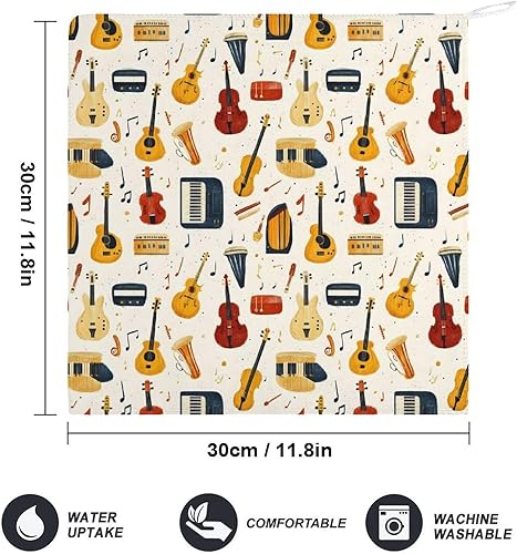 Miniatura 2 de Retro Musical Instruments Print Hand Towels for Bathroom Kitchen, Hanging Kitchen Towels with Hanging Loop, Cute Decorative Absorbent Coral Bath