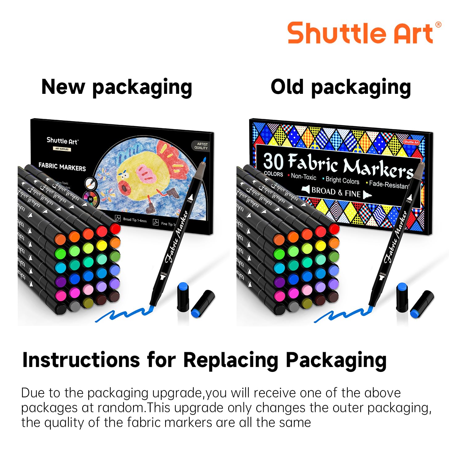 Shuttle Art Dual Tip Fabric Markers, 30 Colors Permanent No Bleed Pens for T-Shirts Sneakers, Non-Toxic & Child Safe for Kids Adult Painting Writing - Image 8