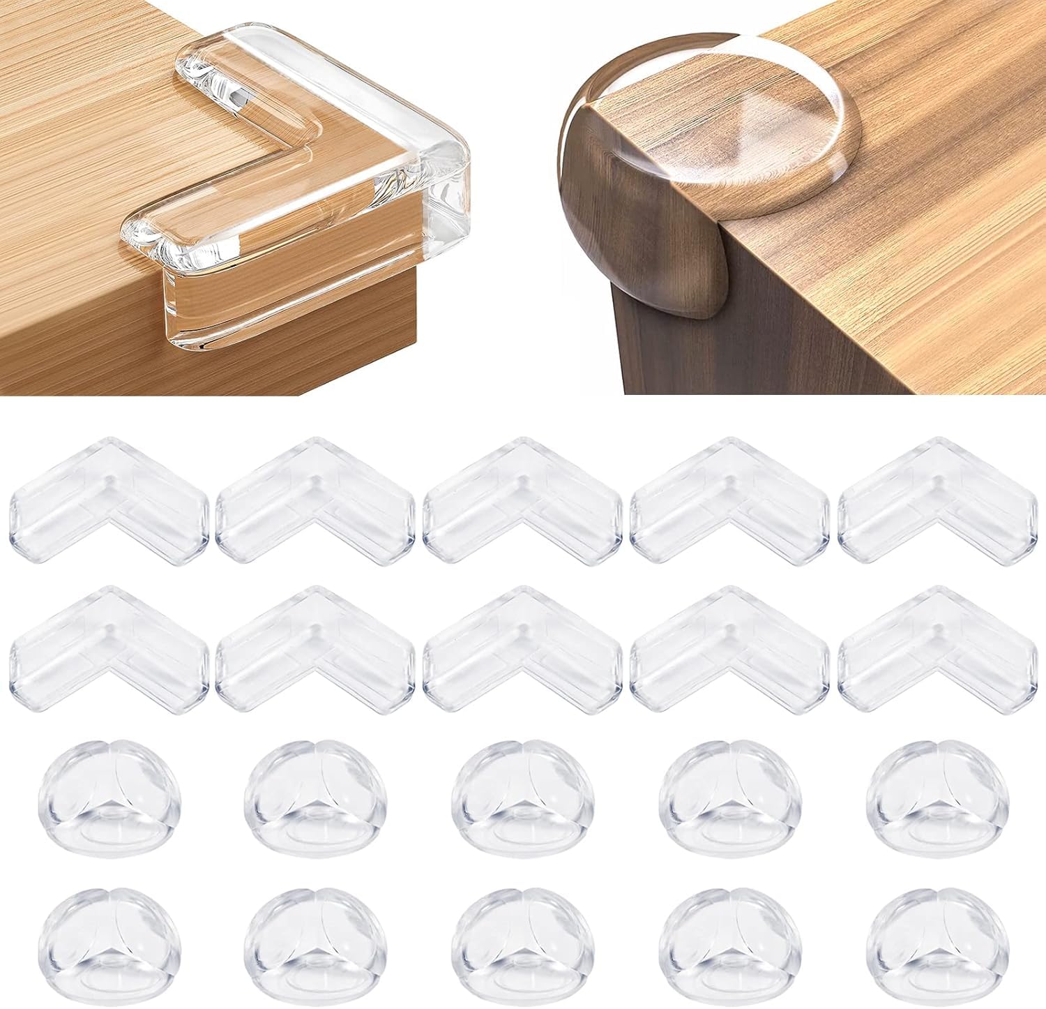 20 Pcs Corner Protectors with Strong Adhesion – 10 L & 10 Round Shape Furniture Edge Guards – Transparent Silicone Child Proofing Table Corner Protector for Baby Safety, Toddlers & Kids