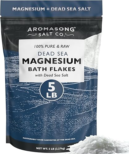 Copos de magnesio RAW + sales del mar muerto para remojar paquete resellable de 5 libras  Sales de baño orgánicas relajantes musculares, copos de