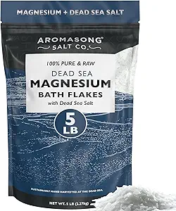 Aromasong Raw Magnesium Flakes for Bath + Dead Sea Salt for Soaking - 5 Lb Resealable Pack Magnesium Chloride Flakes - Organic Bath Salt Relaxing Mineral Soak (Packaging May Vary)