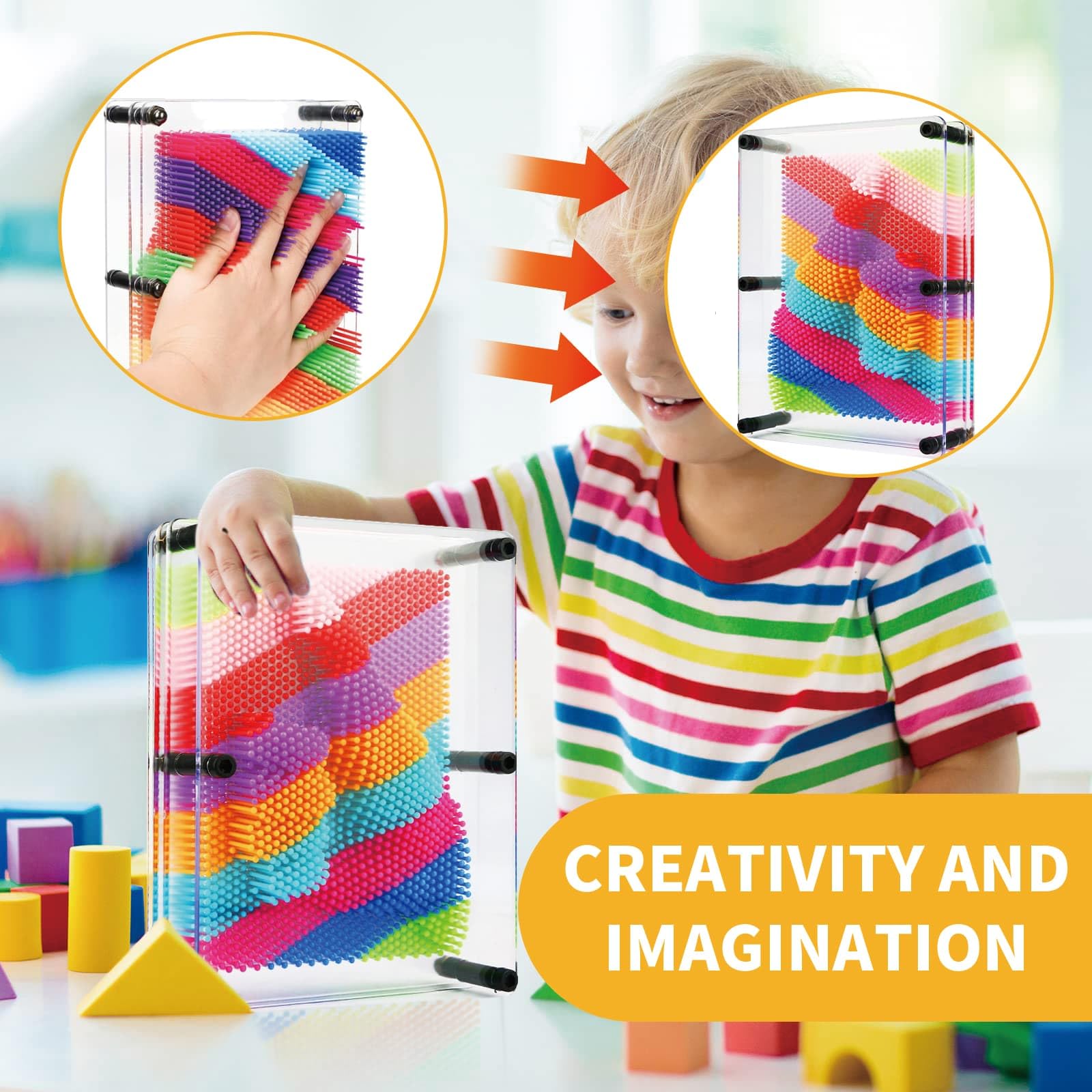 Pin Art giocattolo 3D, di grandi dimensioni, 15,2 x 20,3 cm, 3D, decorazione per casa e ufficio, design arcobaleno unico per bambini e adulti