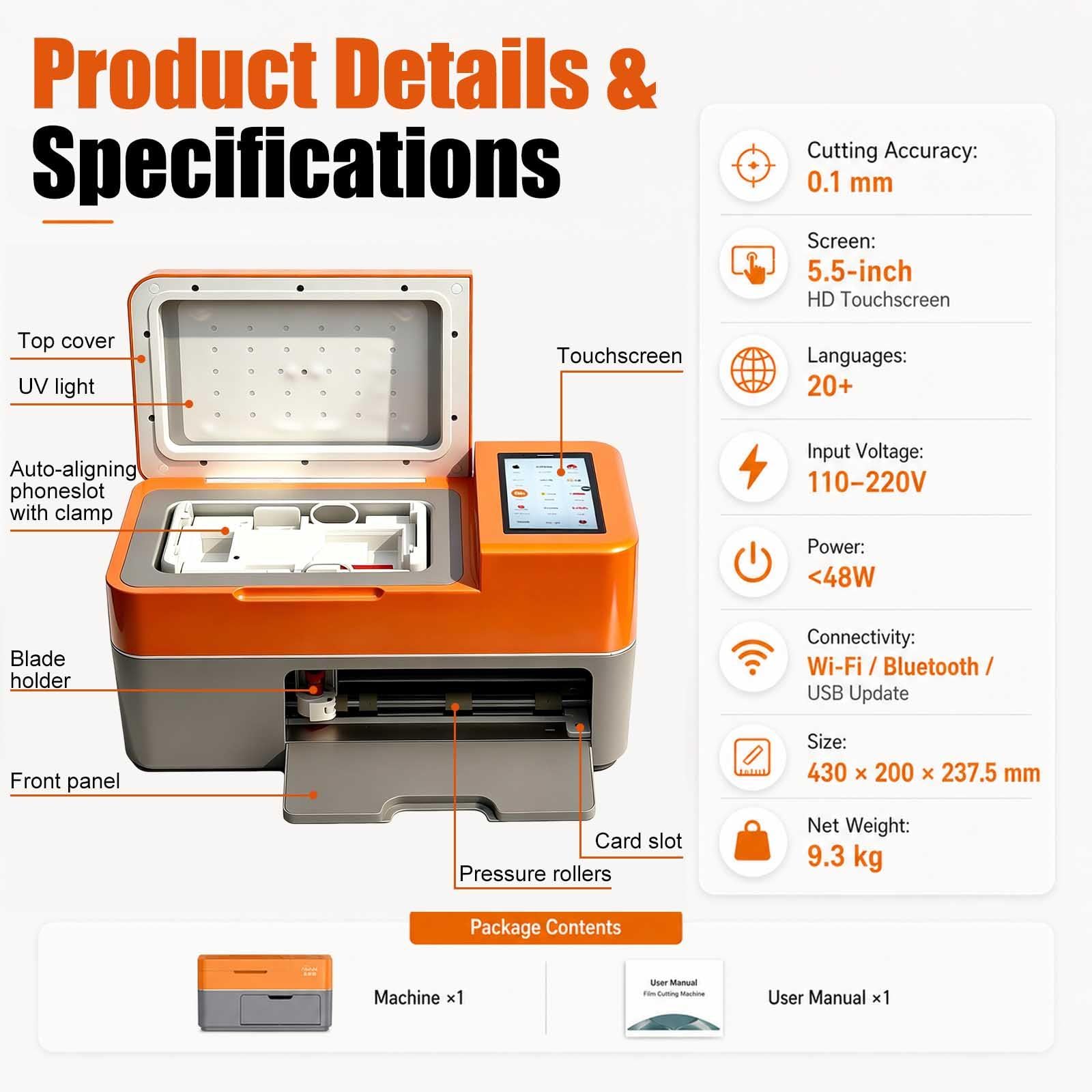 Macchina 2 In 1 Per Il Taglio Di Pellicole Protettive E Laminazione Automatica,Taglierina Per Pellicole Idrogel Per Smartphone Con Oltre 30.000 Modelli,Touchscreen Da 5,5",Macchina Tagliapellicole Per