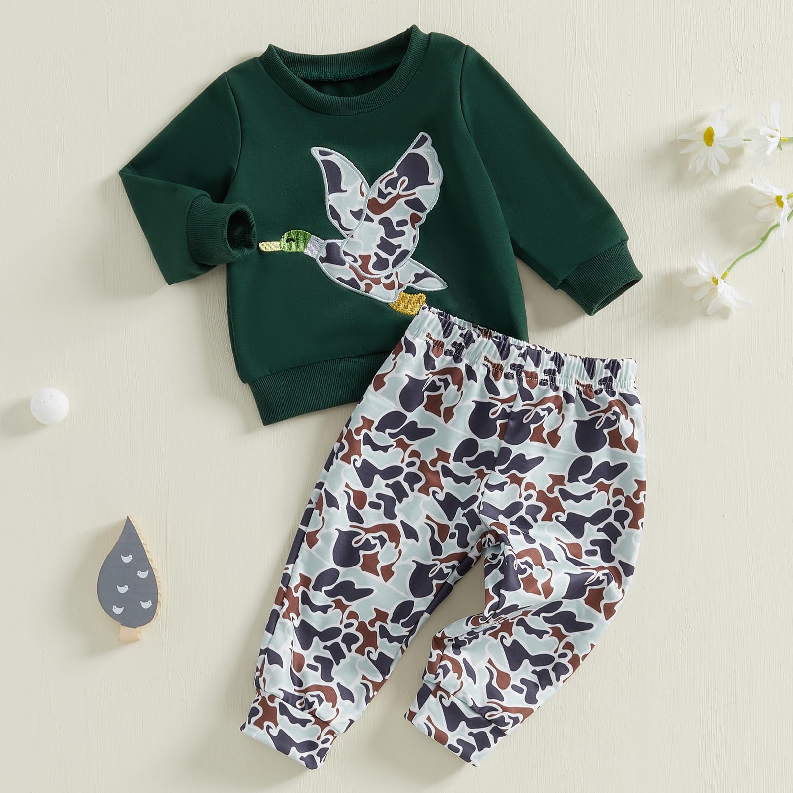 Sudadera con capucha de camuflaje de pato para bebé niño pequeño, ropa de caza, sudadera bordada con estampado de camuflaje y pantalones deportivos