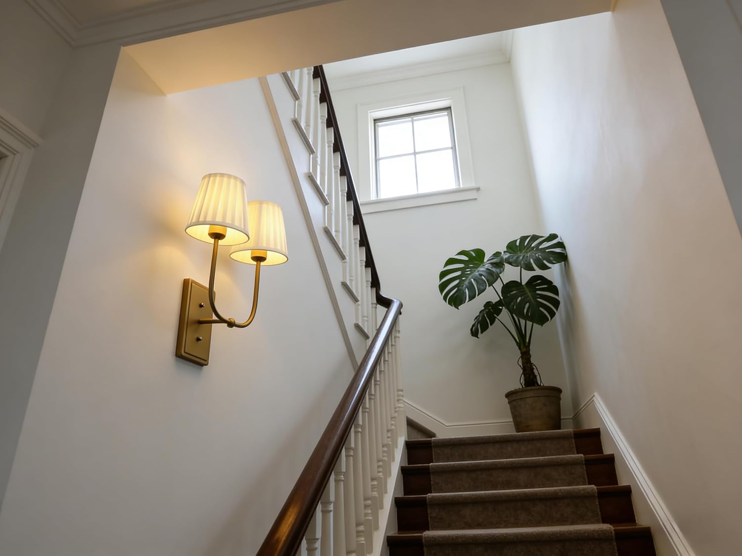 Vintage 2-Lights Wall Sconces with Funnel Beige Pleated Fabric Shades, Double Head Bathroom Vanity Lights Fixture, Indoor Wall Lamps for Bedroom Living Room Dining Room Hallway