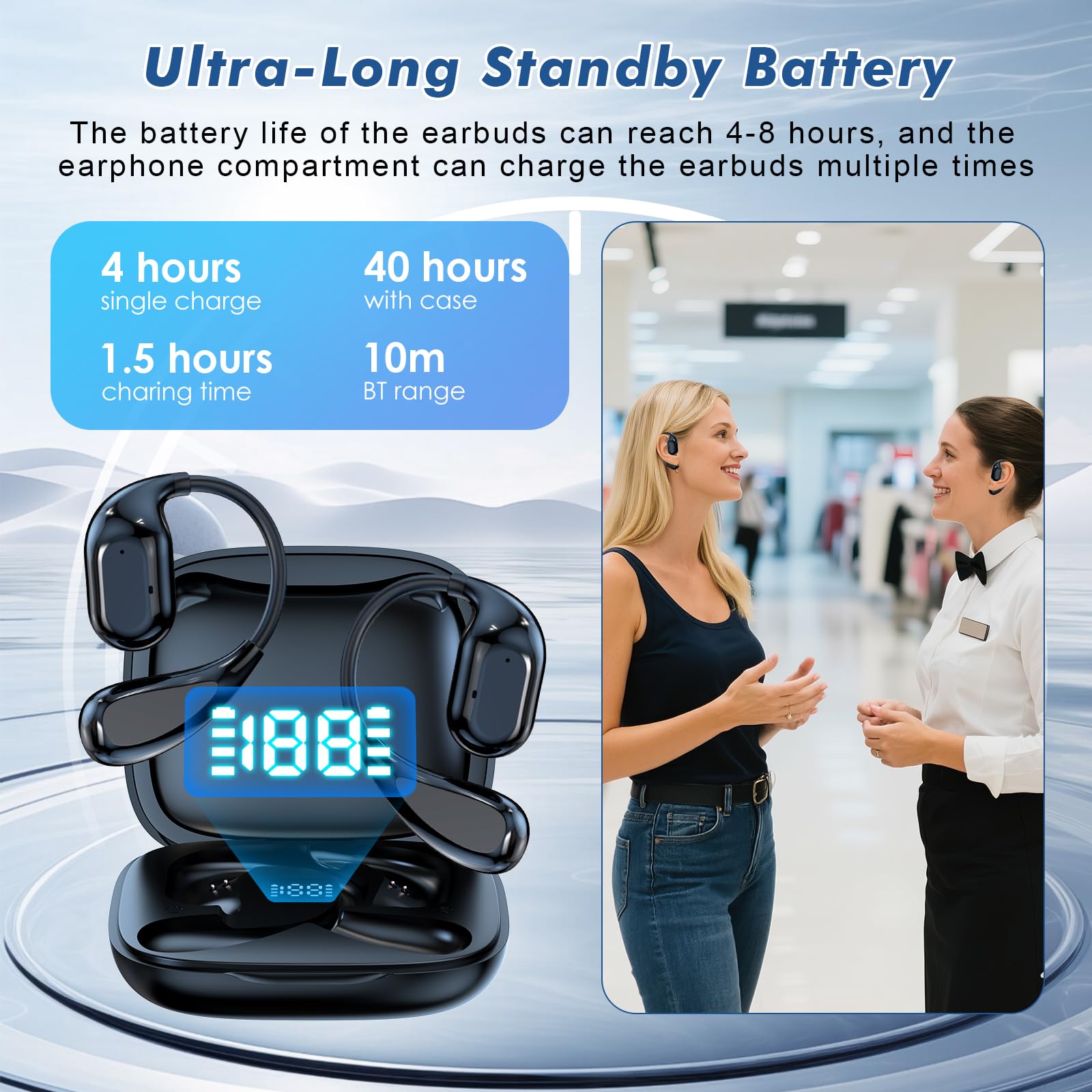 ecouteur traducteur instantané, 6 Modes de Traduction, Prise en Charge de 150 Langues et Traduction Hors Ligne, traducteur Vocal instantané Bluetooth 5.4, adapté aux Voyages de conférence