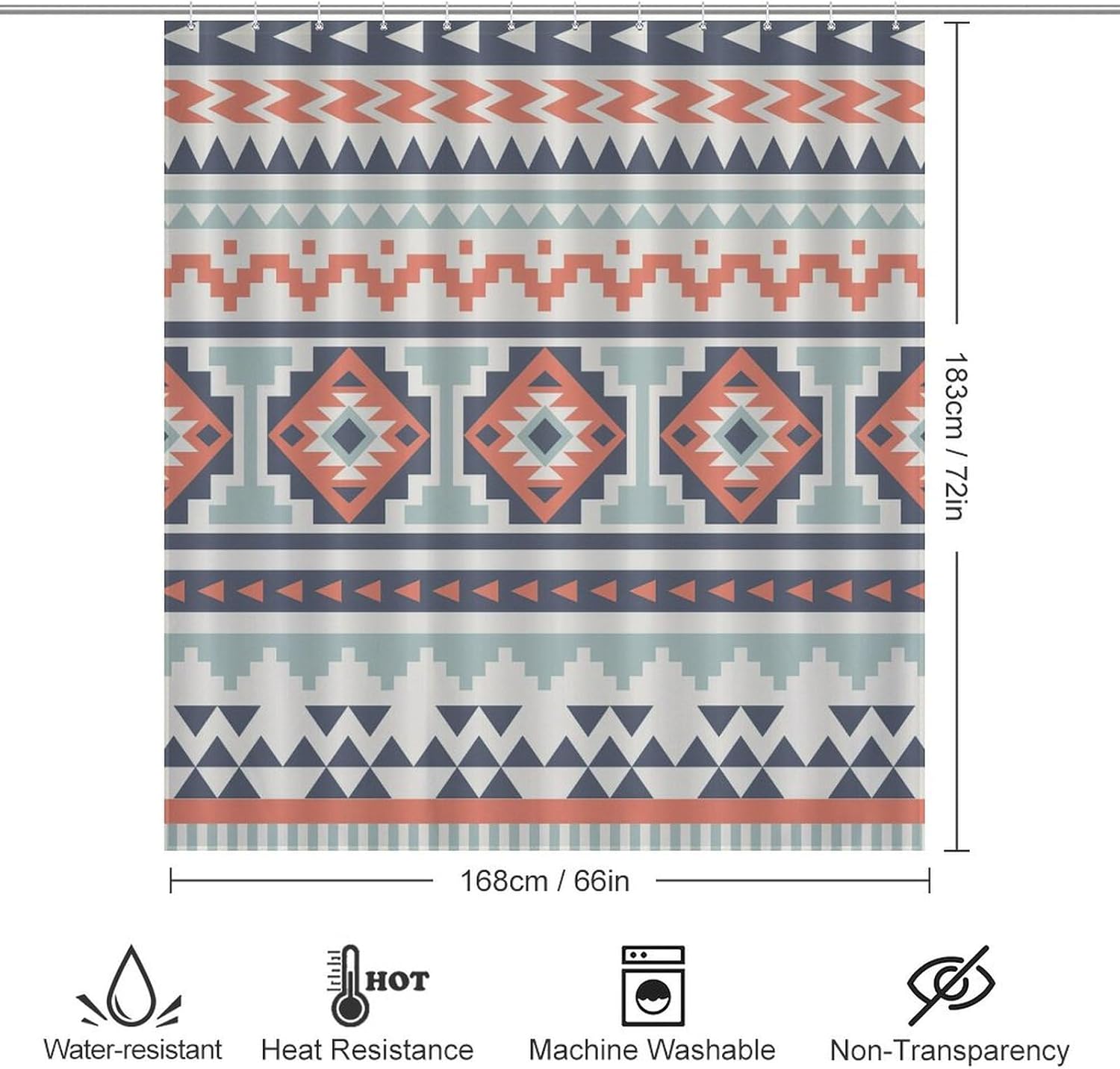 Aztec Shower Curtain, Abstract Geometric Tribal Navajo Ethnic Native Vintage Shower Curtain Sets for Bathroom Fabric Bath Curtain 12 Hook 66x72in（168x183cm）