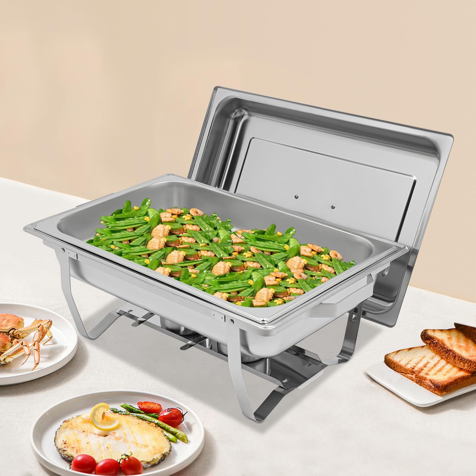 Serbatoio per alimenti in acciaio inox, 7 l, scalda buffet, per pasti, chafing dish, con coperchio, per catering buffet e feste