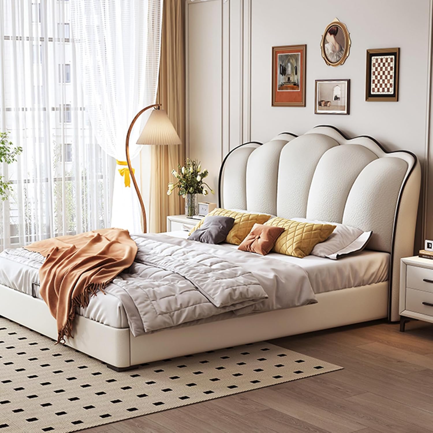 Modern Leather Queen Size Platform Bed Wooden Slats Support with Heavy Duty Wooden Slat Support Noise-Free