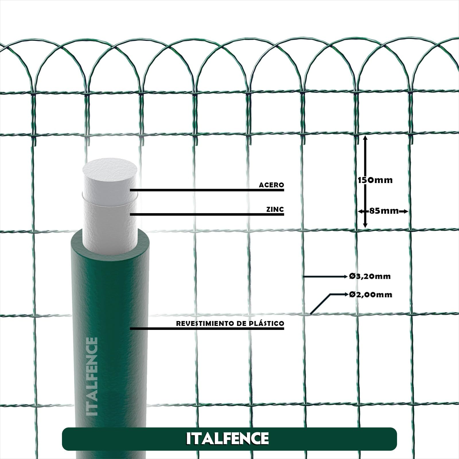 Malla metálica decorativa de jardín, galvanizada y plastificada (Todas las alturas) [H 40cm, 10m]